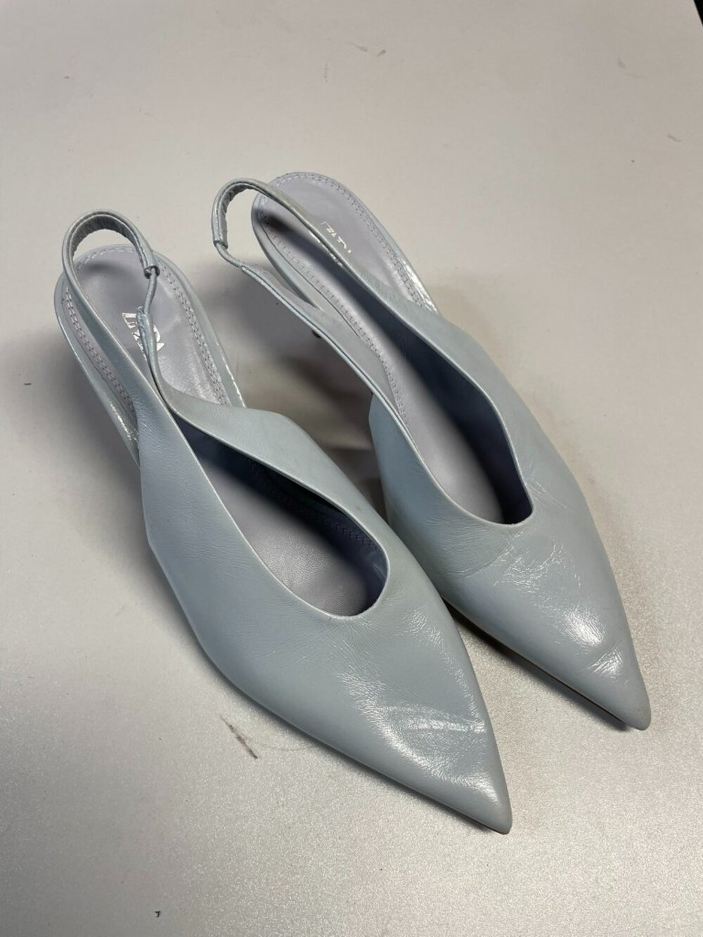 ZARA Women's Kitten-Heel Slingback Shoes Size 37 in Blue